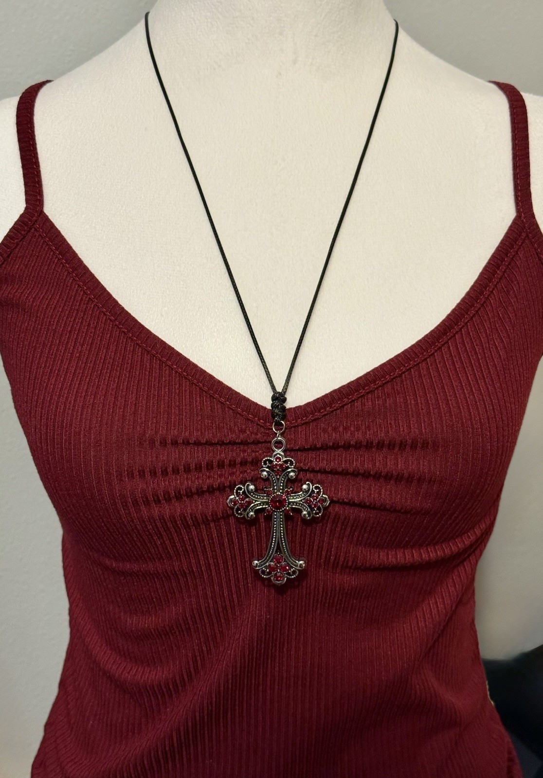 Silver Cross Pendant Necklace Religious Gothic Grunch Whimsgoth Victorian Style
