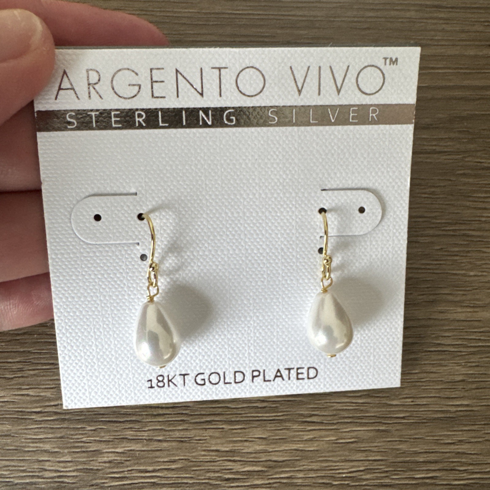 Argento Vivo Freshwater Pearl & Hook Droplet Earrings 18K Gold Plate New
