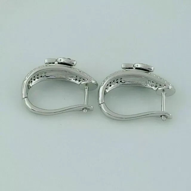 Clip On Hoop Earring 14k White Gold Plated In Round Cut Simulated Black Diamond