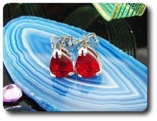 Minerals And Precious Stones. Ruby Earrings 2X8 Mm White Gold Plated