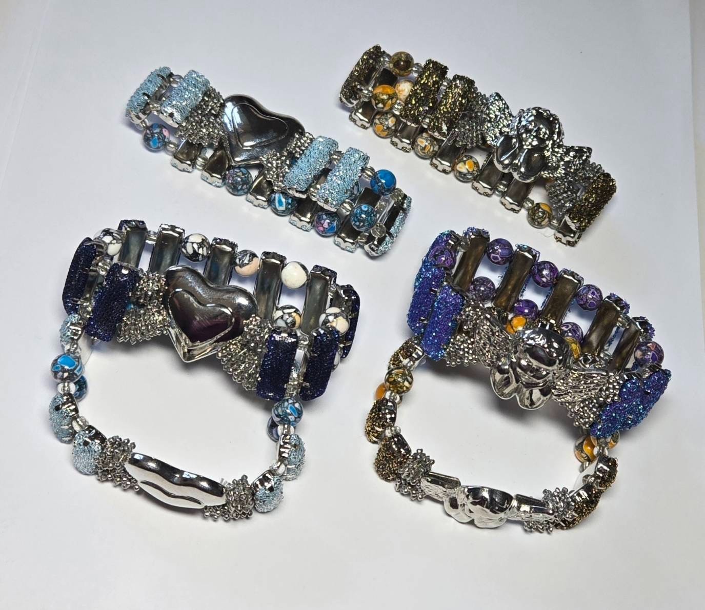 6 Pc Stretch Bracelet Set Mixed Colors Angel Heart Fashion Jewelry Lot for Women