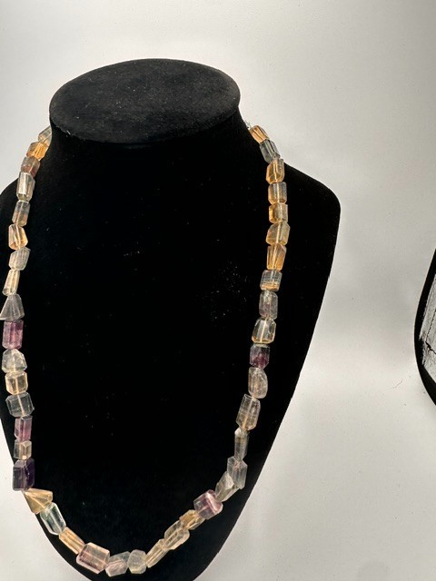 Chunky Rainbow Fluorite Geometric Faceted Bead Statement Necklace 47.12g