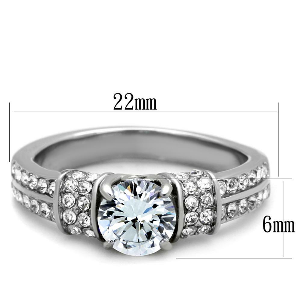 TK1921 – High polished (no plating) Stainless Steel Ring with AAA Grade CZ in