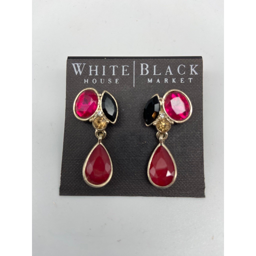 White House Black Market Earrings Red Pink Black Statement Drop 570089533 Gold
