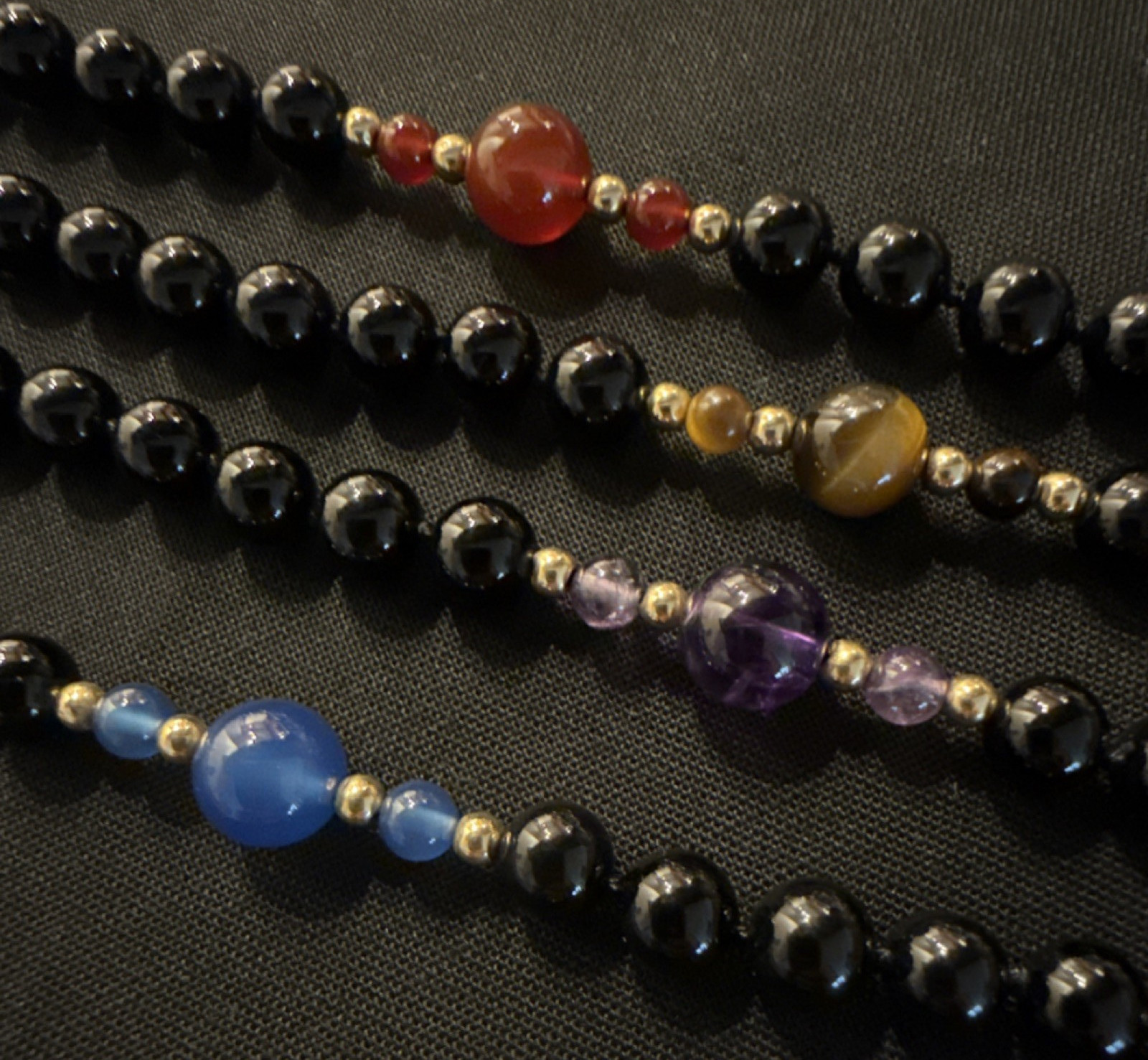 Multicolor Gemstone Beaded Necklace Round Beads 31-36 in Ball Chain Strand 14k