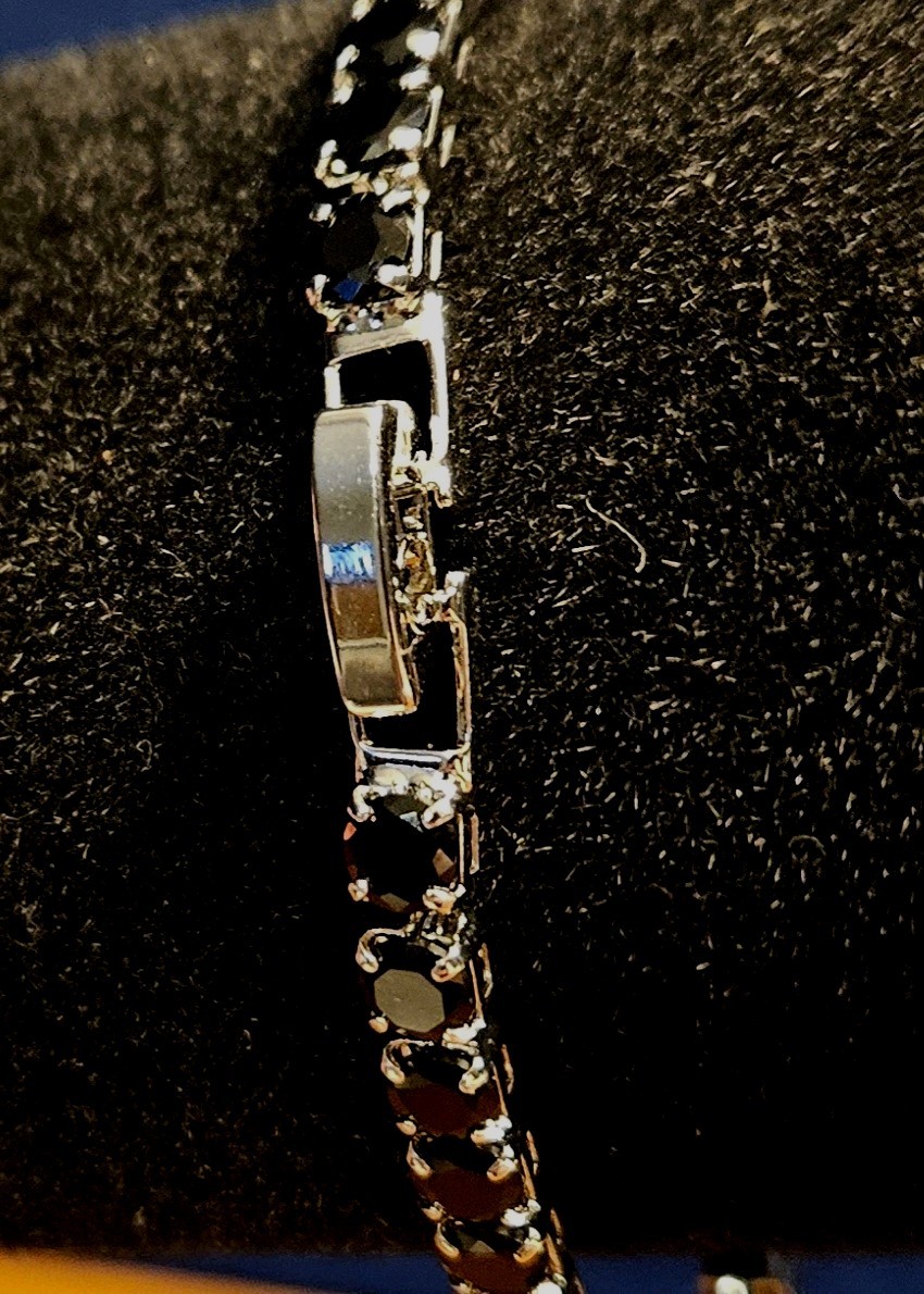 Silver 7 Inch Tennis Bracelet with Round Lab Created Black Moissanite Gems