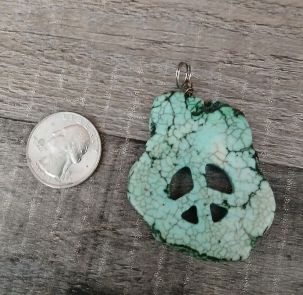 Vintage Turquoise Pendant Peace Sign 2″ Cut And Polished Stone