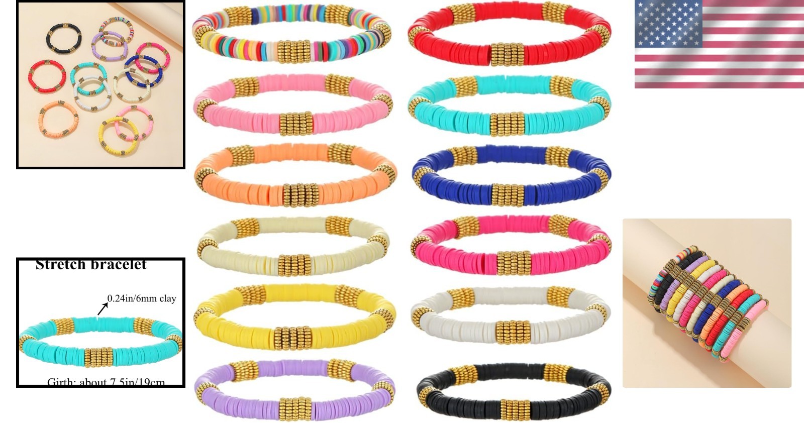 12 Adjustable Vinyl Clay Disc Bracelets for Women – Stylish Friendship Set