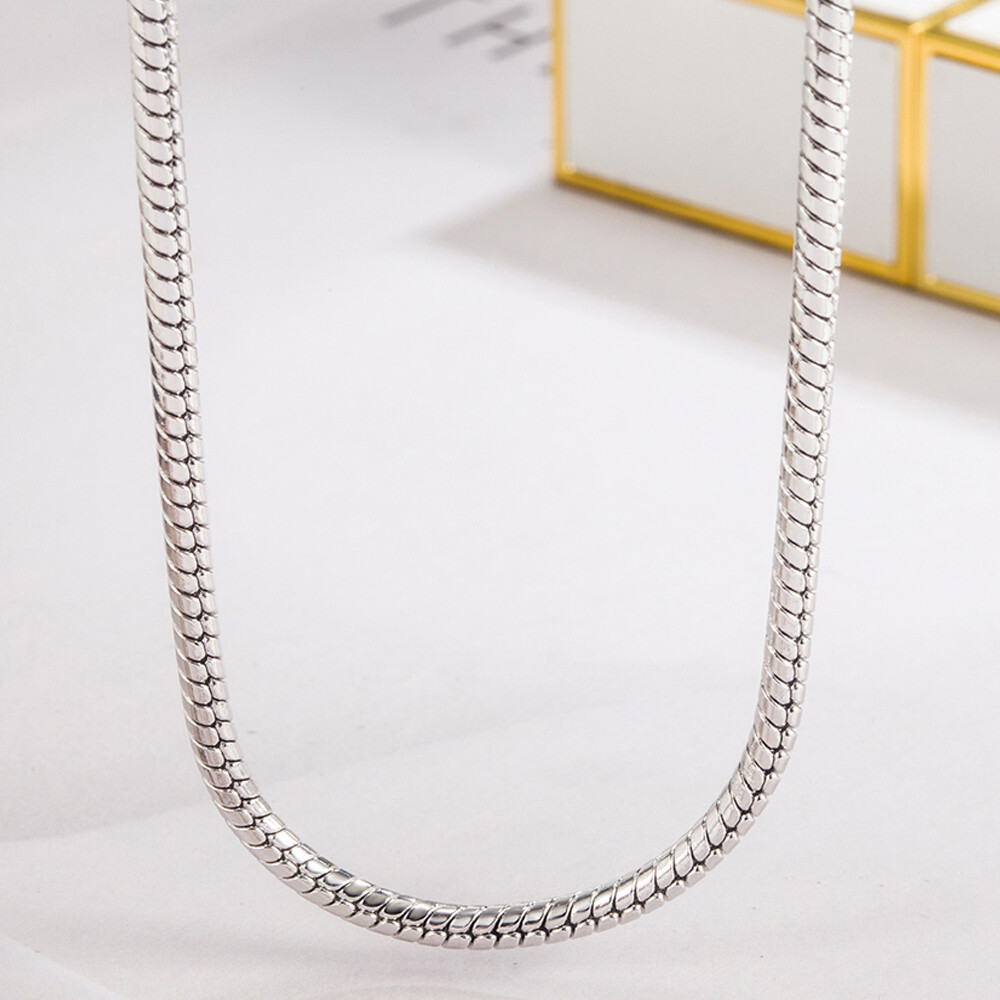 Solid 925 Sterling Silver Delicate Dainty Round Snake Necklace for Women & Men