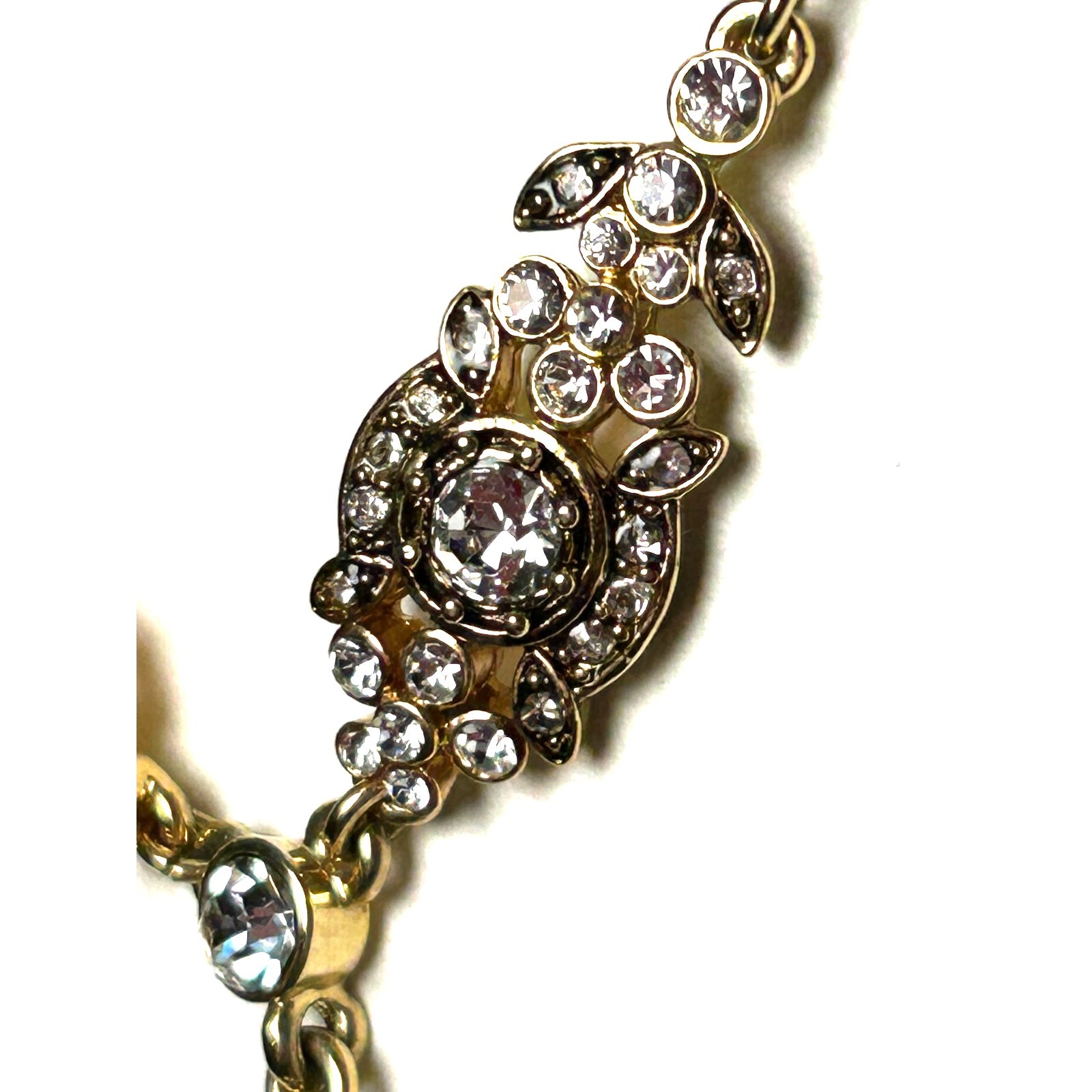 Carolee Y-Drop Crystal Flower Necklace Gold Tone 15.5-17.5 in