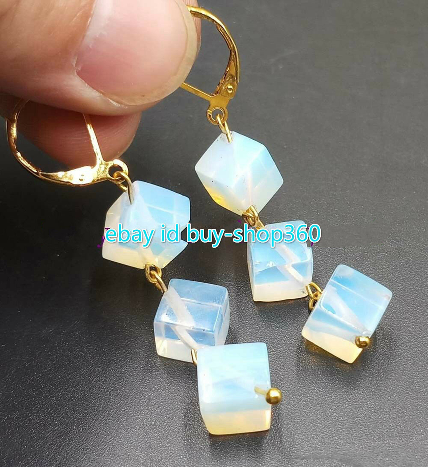 Attractive 8x8mm Sri Lanka Moonstone Square Bead Drop/Dangle Earrings