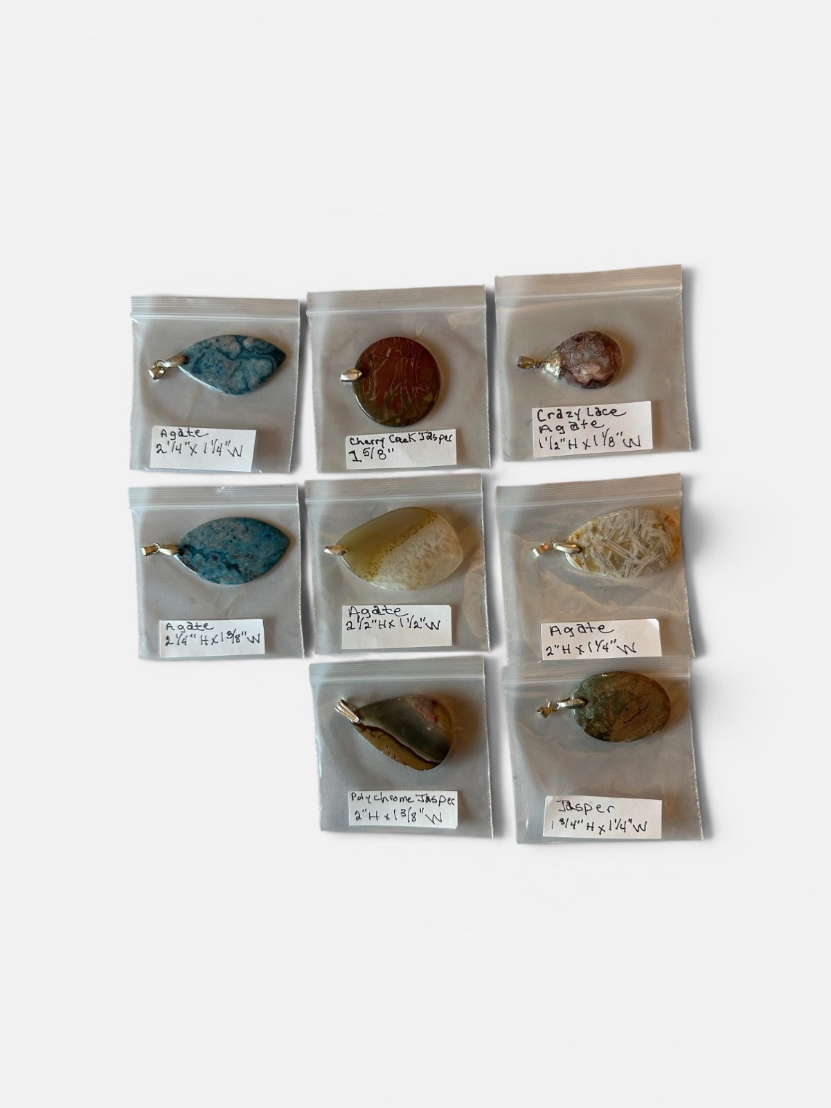 Lot of 8 Jasper & Agate Gemstone Pendant Stones Mixed Shapes Jewelry Craft
