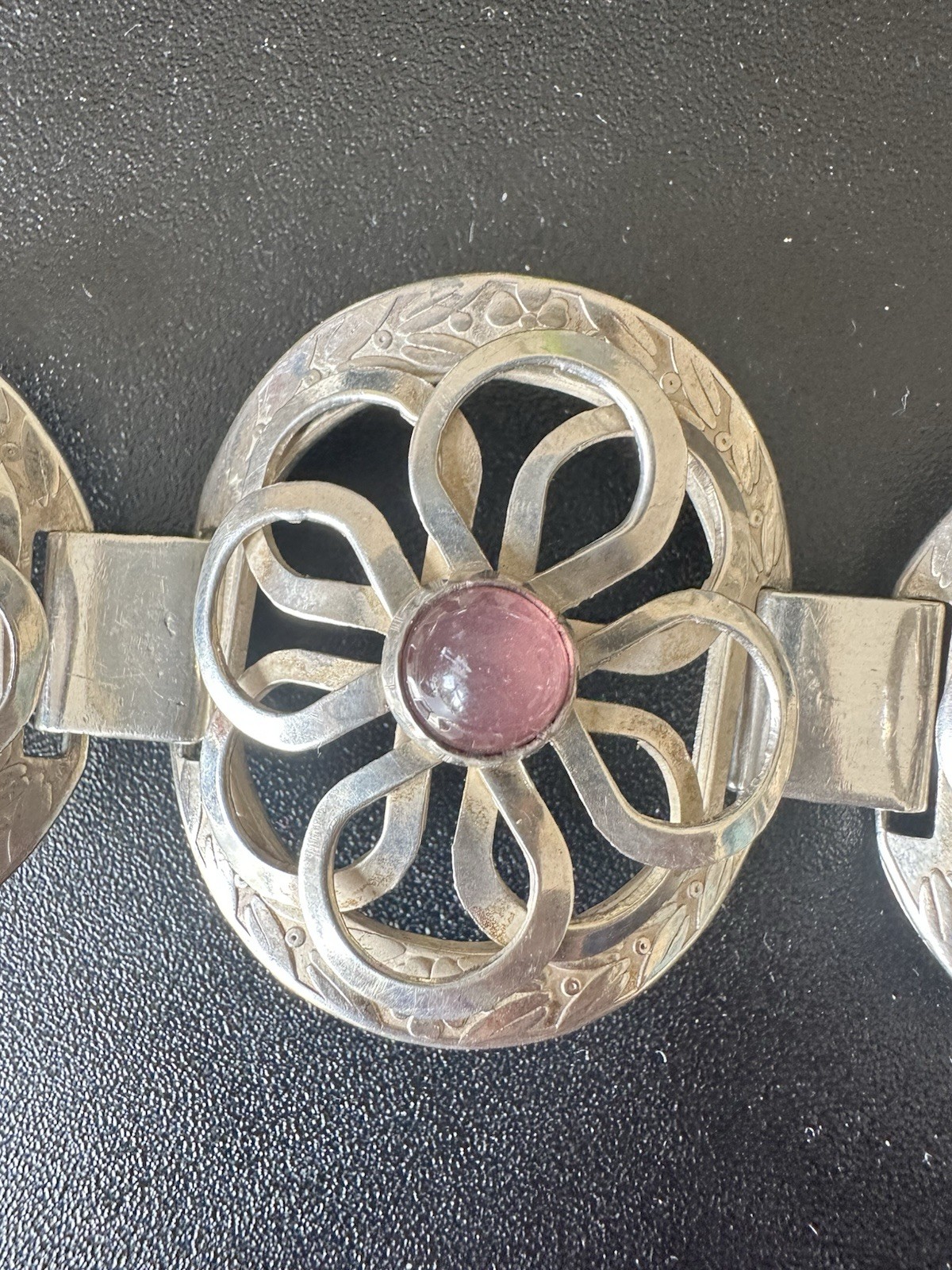 Silver Bracelet Purple Lilac Stones Mexican Silver