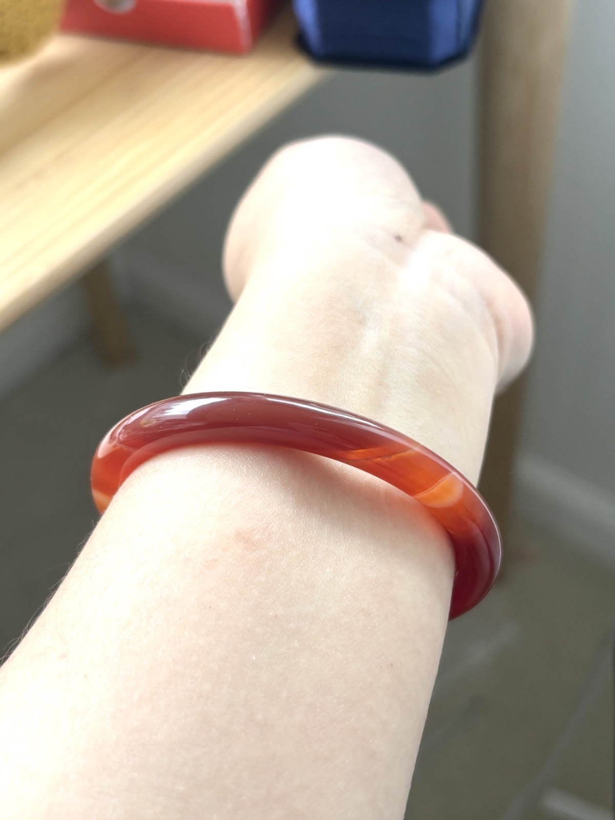 56.5mm Carnelian Red Agate Bangle Full Round with White Cloud Accent