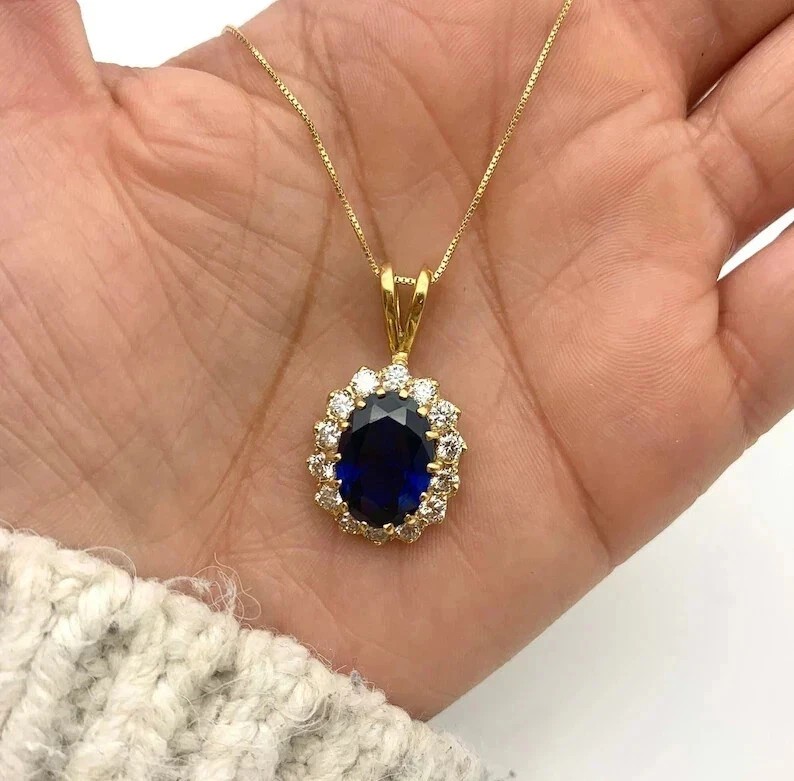 2.32 Ct Oval Cut Blue sapphire Pendant Wedding Pendant 14k Solid Yellow Gold