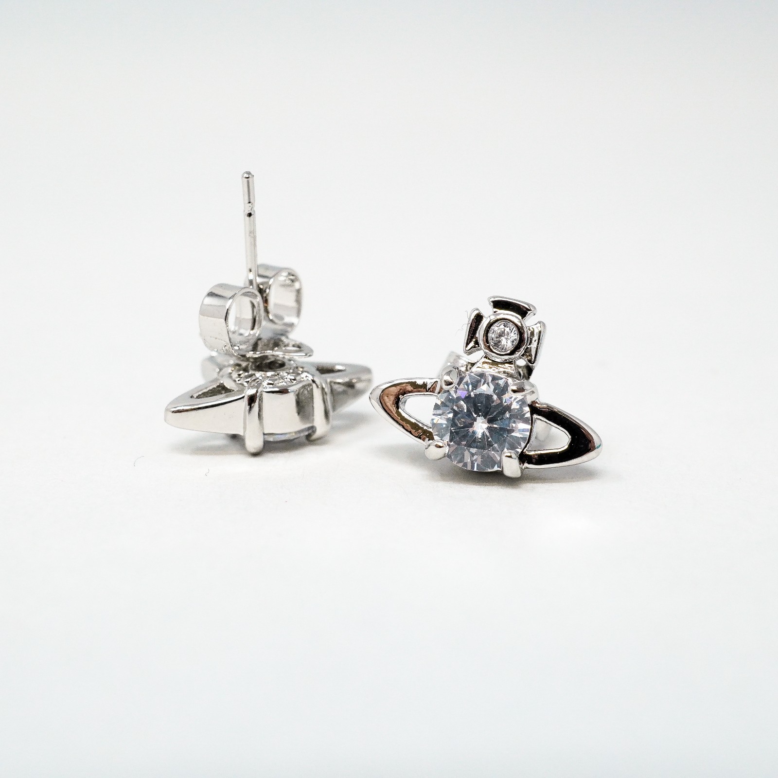 Vivienne Westwood Earrings Small Silver Orb Studs With Crystals & Box