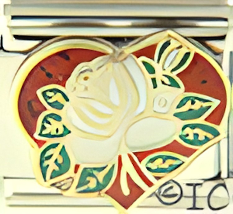 White Rose Heart Enamel 9mm Italian Charm Bracelet Link Flower Love Romance Mom