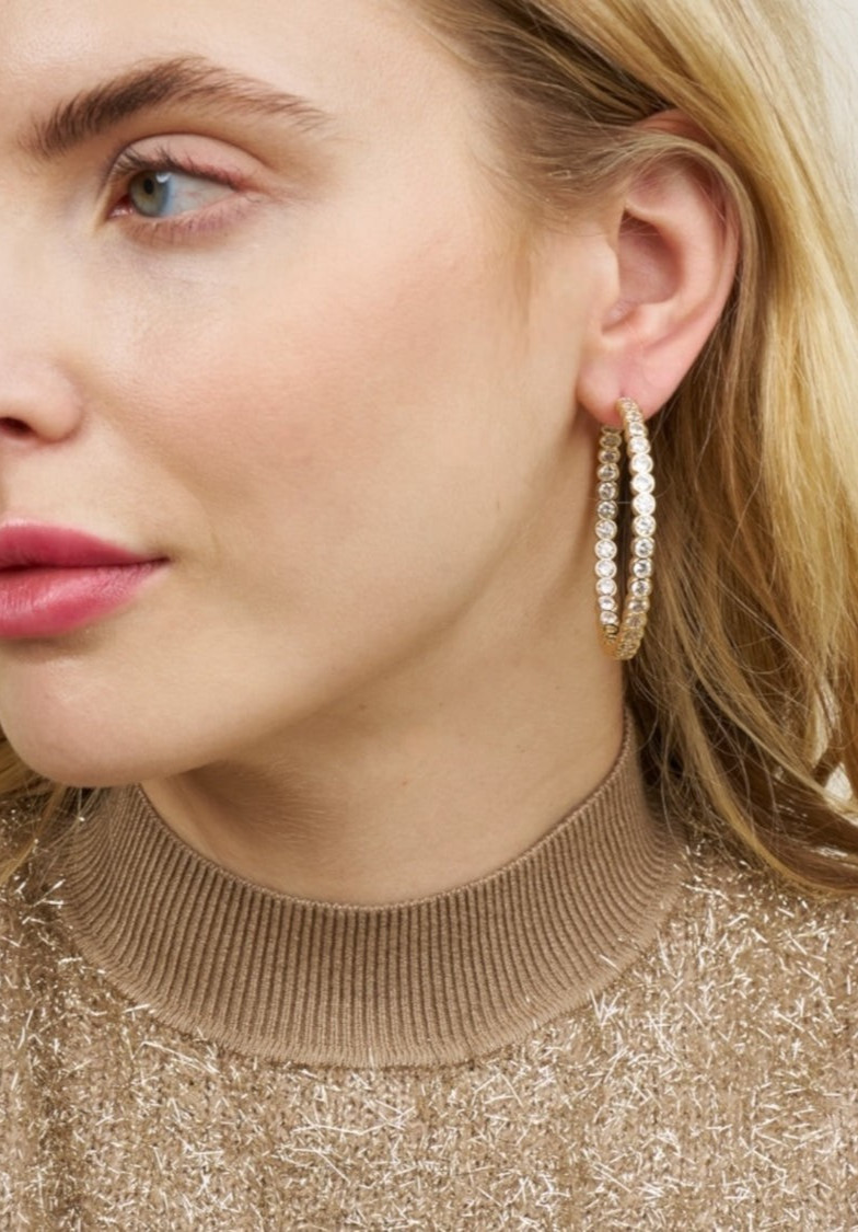 Stella & Dot Bezel Set Essential Hoops in Gold; 1.8″