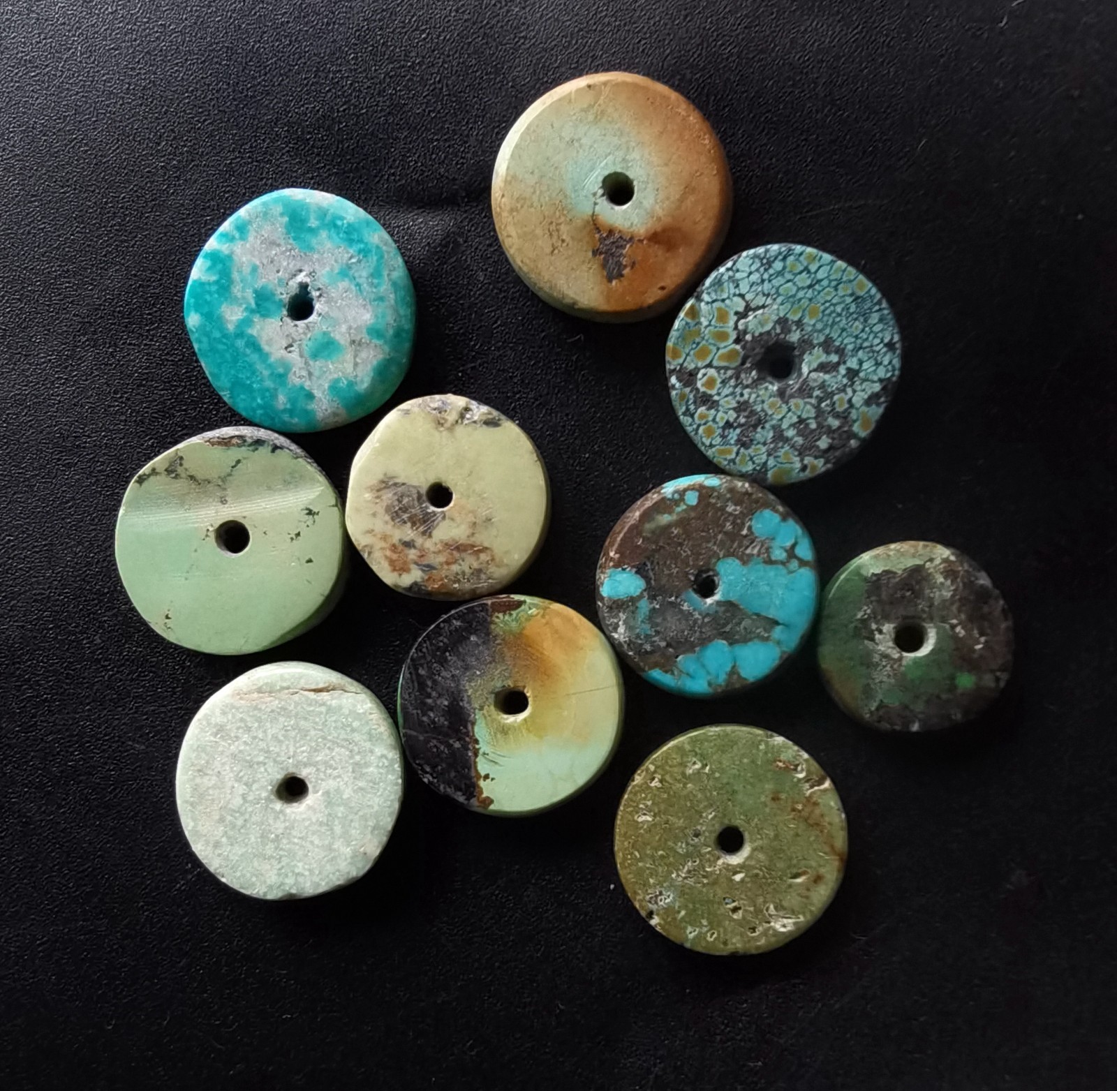 9.1g,10beads,coin Genuine natural brown blue Hubei Turquoise stone pendant loose