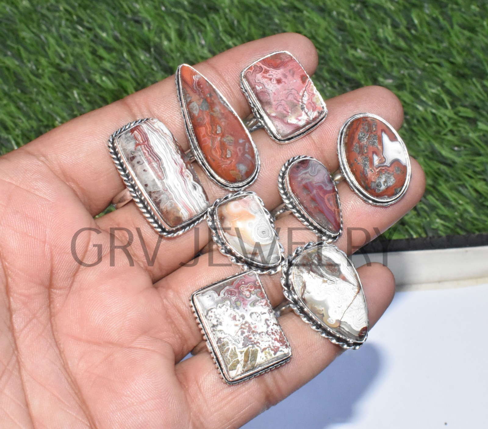 1-500 Pcs Crazy Lace Agate In Wholesale Rings Lot Bulk: Silver Plated Whr-79