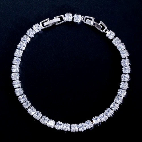 18k White Gold Filled Tennis Bracelet Made Simulated Diamond Princess-Cut