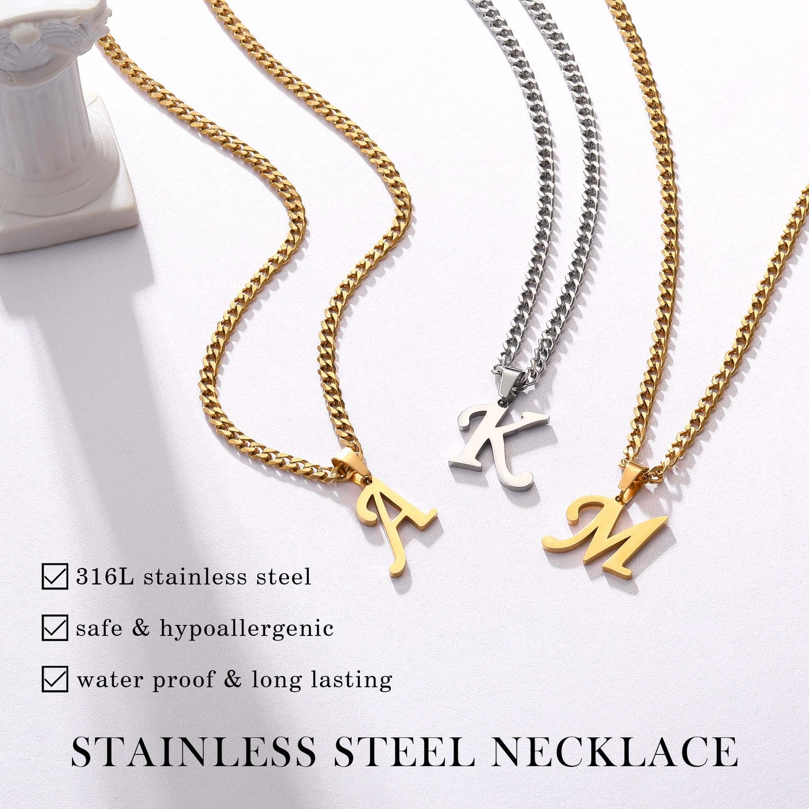 Mens Necklace – Silver Letter M Initial Necklace for Men Women Stainless Stee…