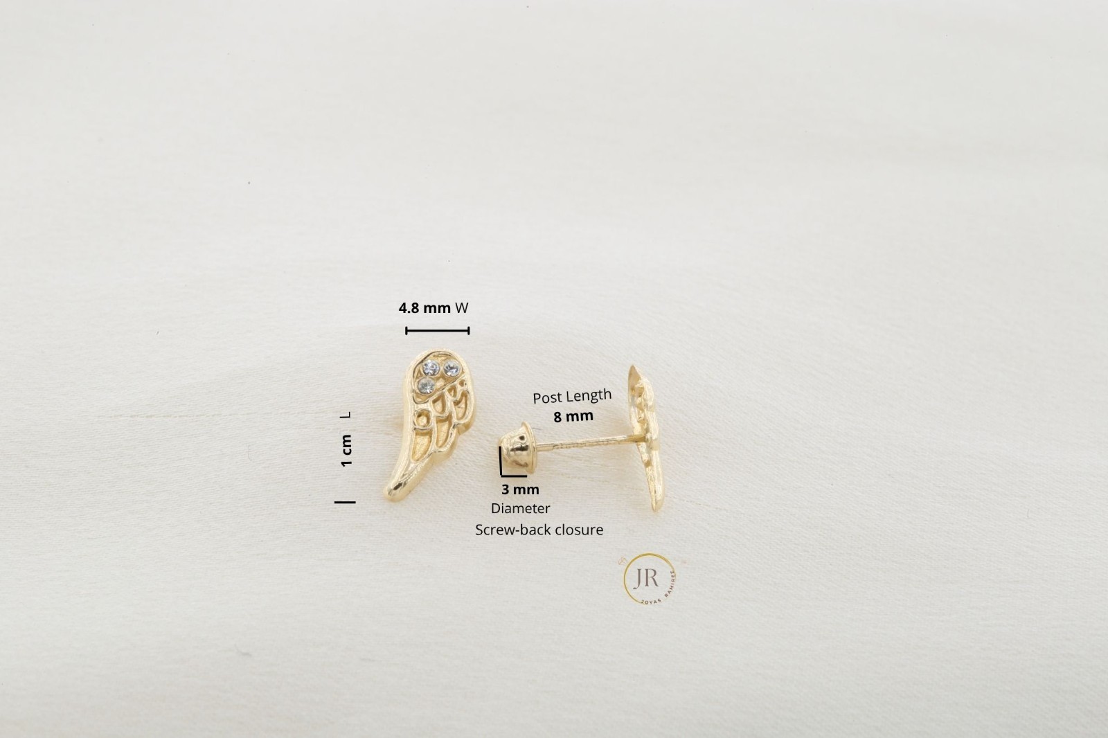 14K Solid Gold Angel Wing Earrings • Delicate Guardian Angel Studs with CZ