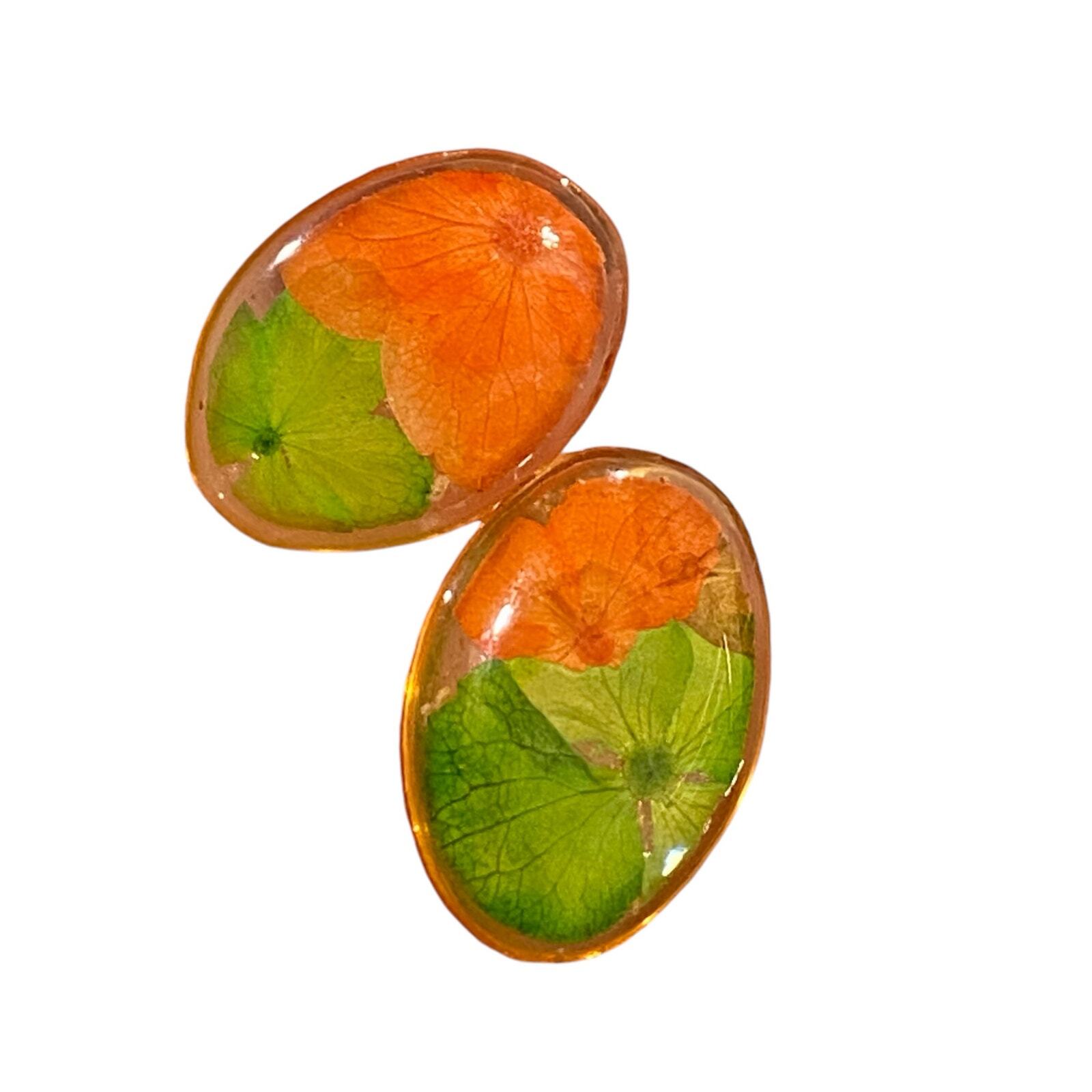 Pressed Flowers Stud Earrings UM Orange and Green University of Miami Canes
