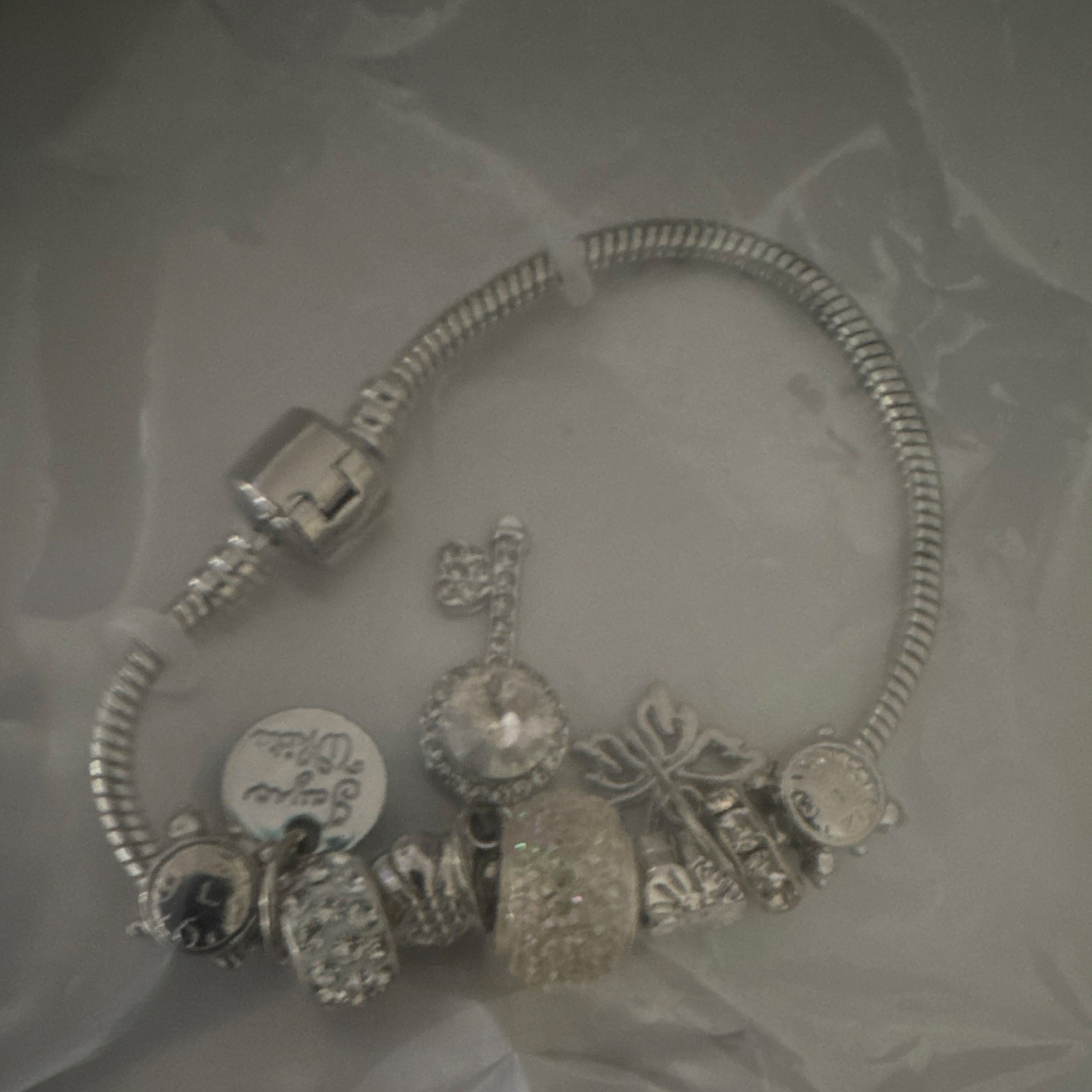 925 Sterling Silver Plated Over Stainless Steel Charm Bracelet choose (1) Only
