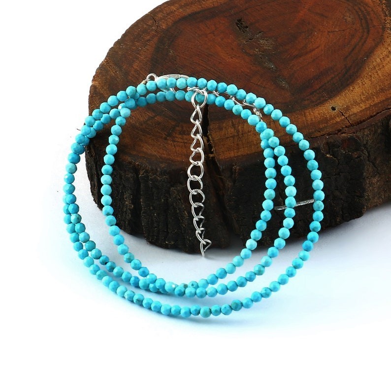 2-3MM Turquoise Faceted Round Gemstone Beads December Birthstone Necklaces 32”