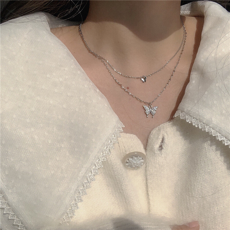 S925 Sterling Silver Women Elegant Chain Trendy Butterfly Pendant Necklace