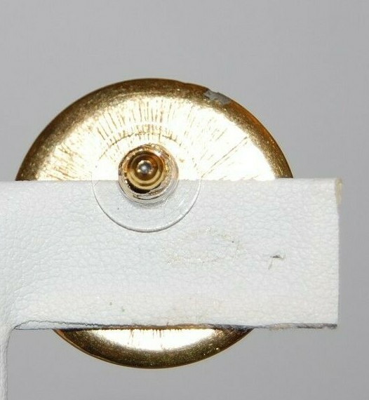 ELEGANT VINTAGE LIZ CLAIBORNE COUTURE WHITE AND GOLDEN LOGO SHIELD POST EARRINGS