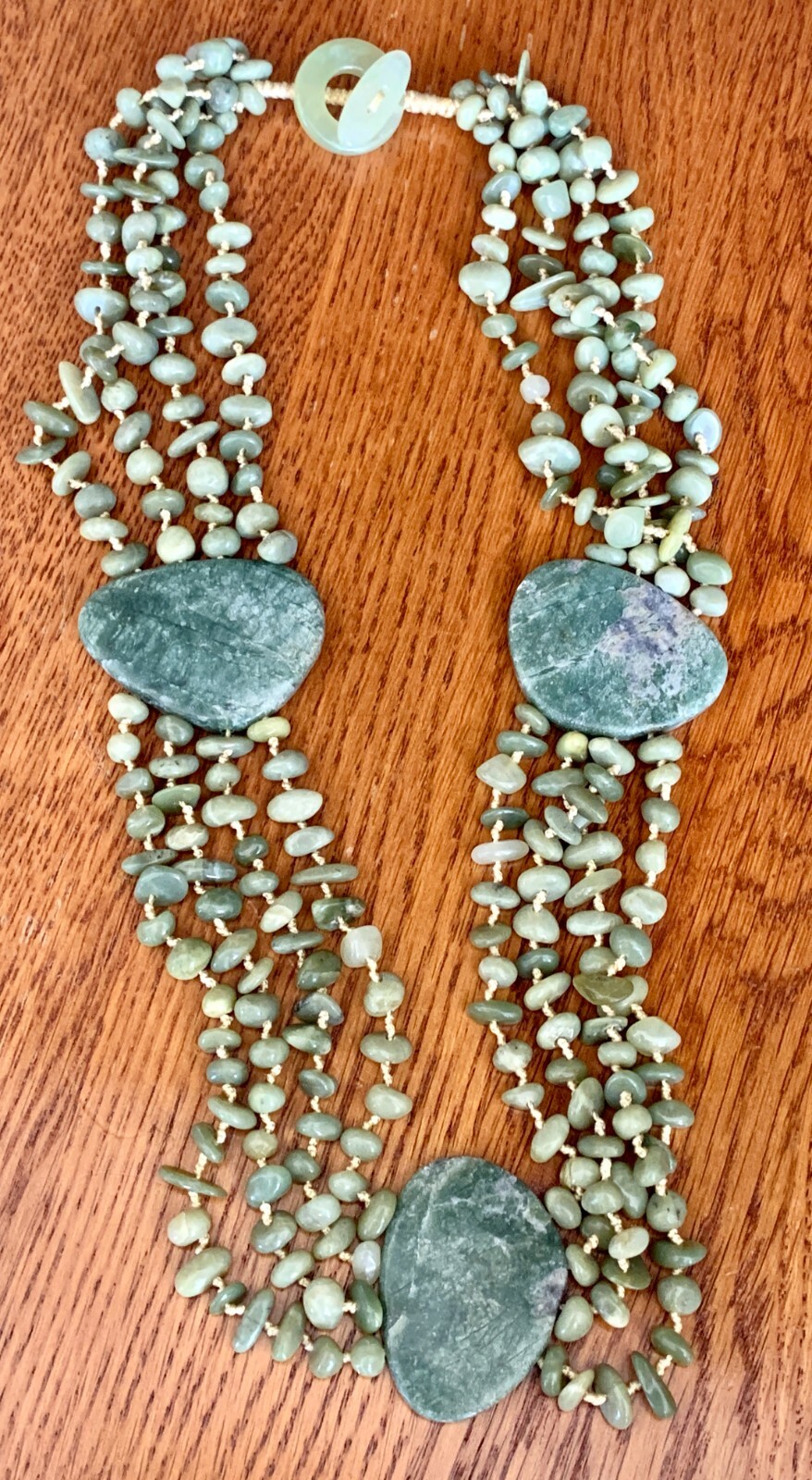 Olive Jade Beaded 20″ 4 Strand Layered Necklace Toggle New (51cm) Estate