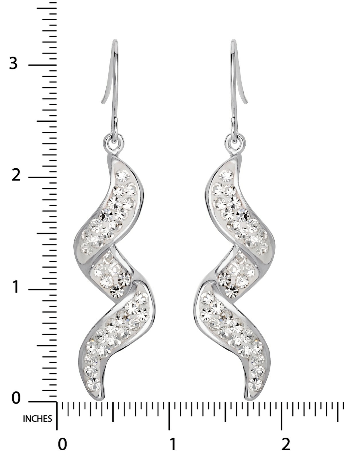 Fine Silver Plated Brass Clear Crystal Corkscrew Dangle Earring
