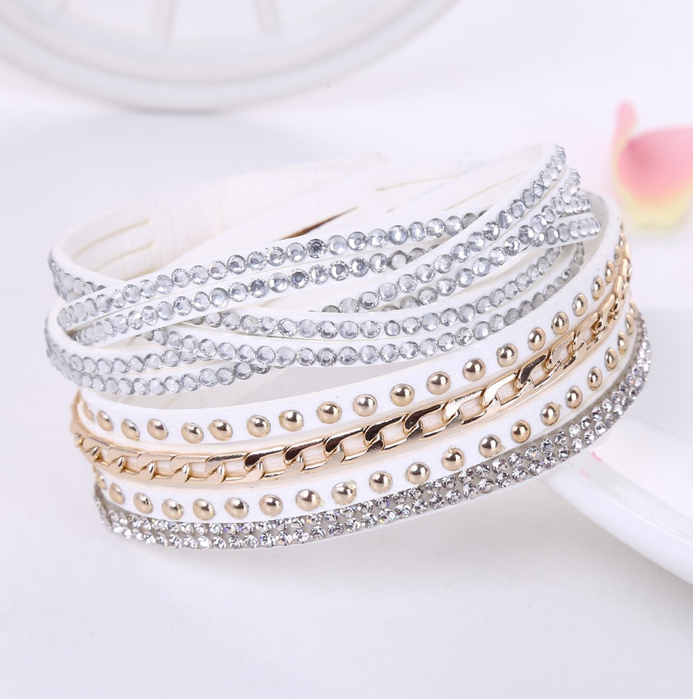 Multi-Layer Hot Stamping Wristband Multi Row Diamond Inlaid Bracelet Wrist Strap