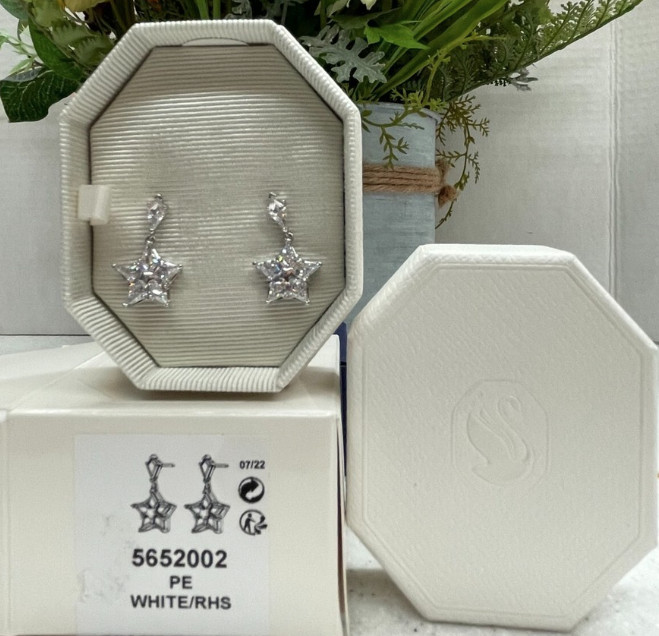 Swarovski Stella White Rhodium Plated Kite Cut Star Earrings 5652002