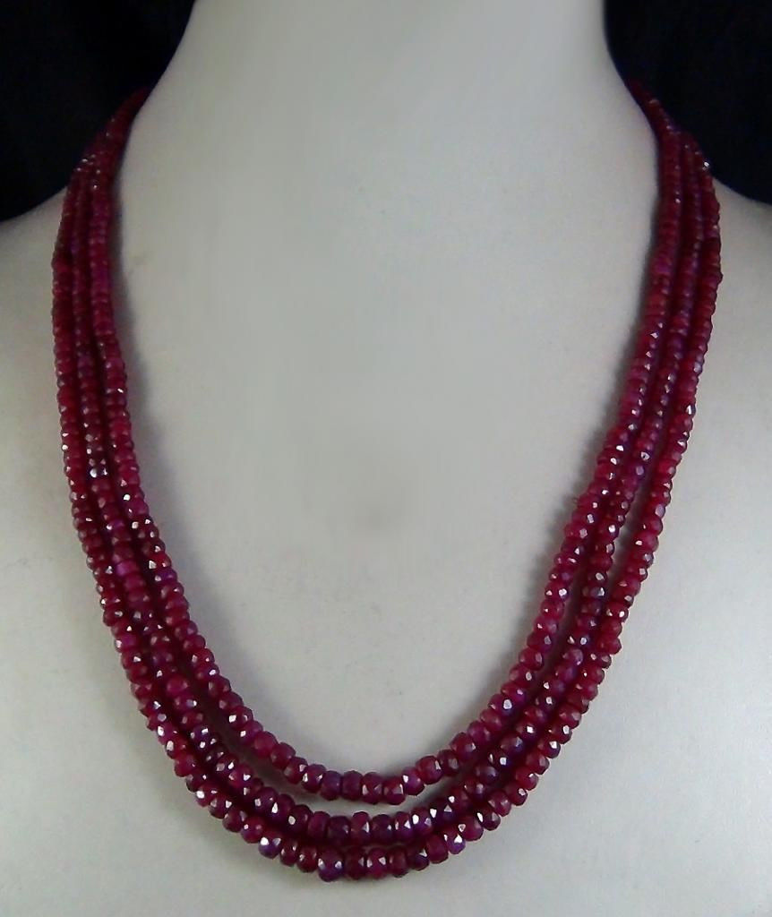 3 STRANDS 2x4mm NATURAL RED JADE FACETED GEMS RONDELLE BEADS NECKLACE 17-19”