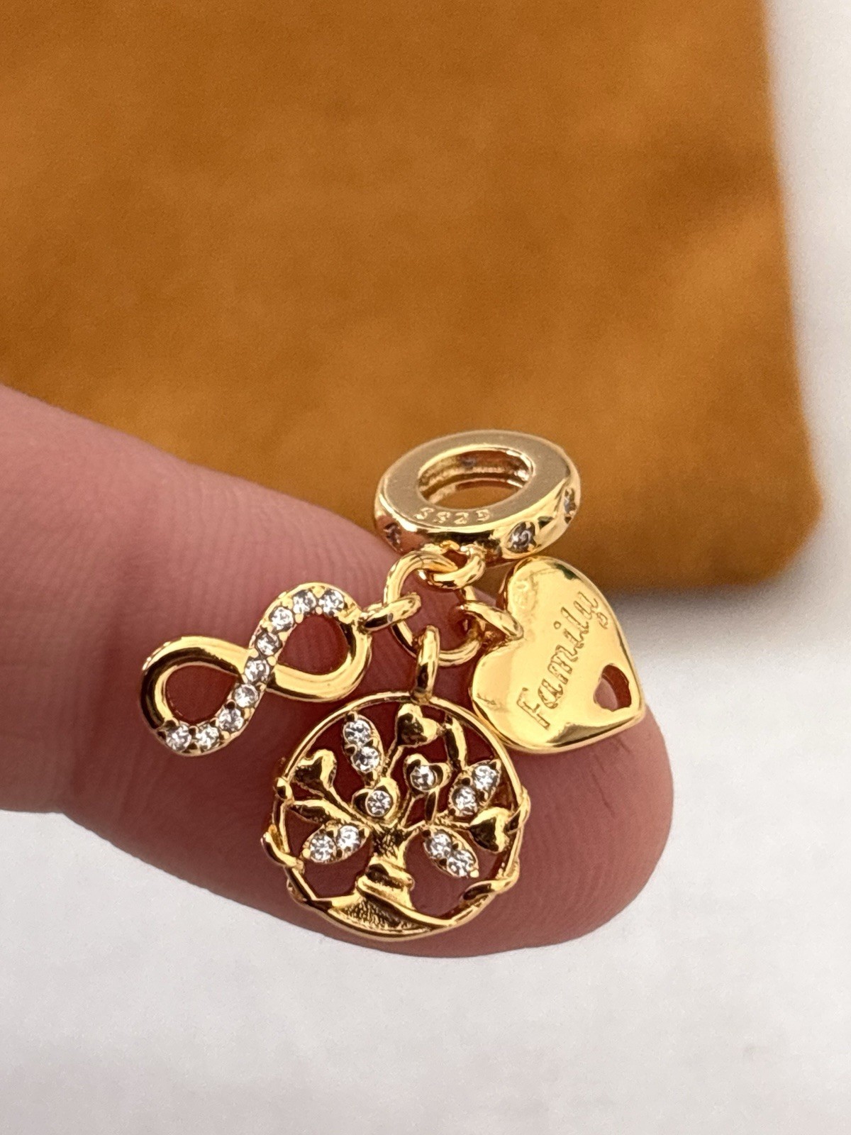 Gold Plated Sterling Silver Family Heart Tree Infinity Dangle Charm 925 Bead Uk