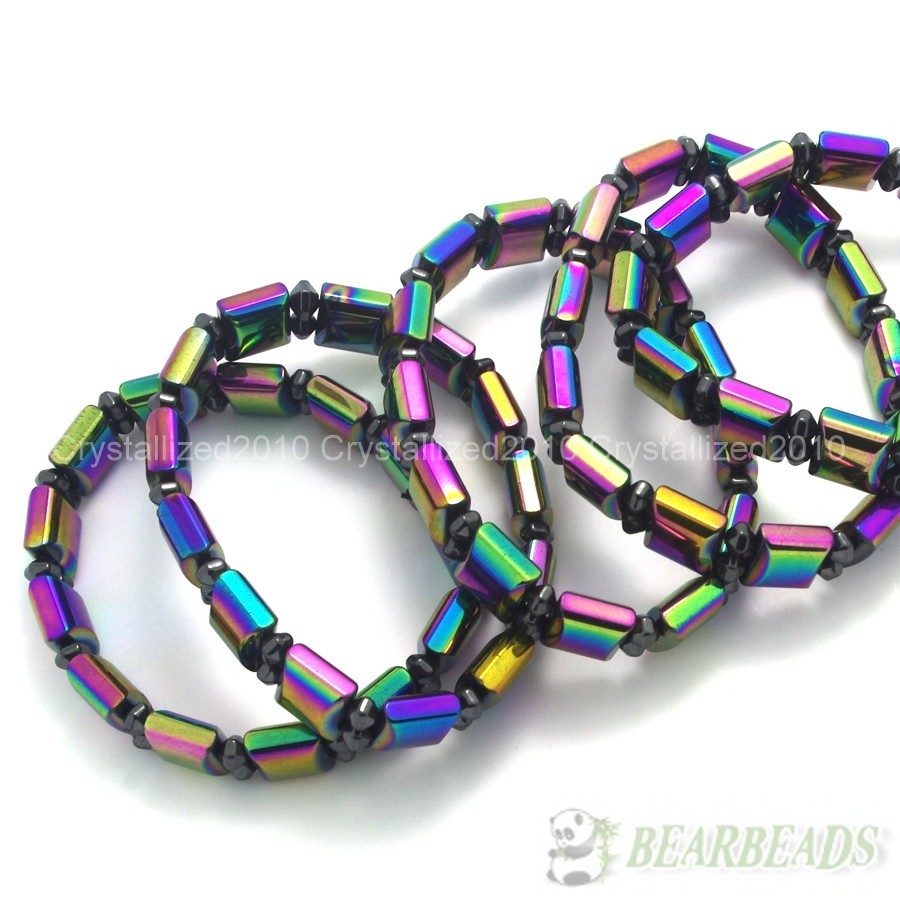 1 Piece Natural Hematite Gemstone Multi-Color Beaded Strechy Bracelet 11mm Wide