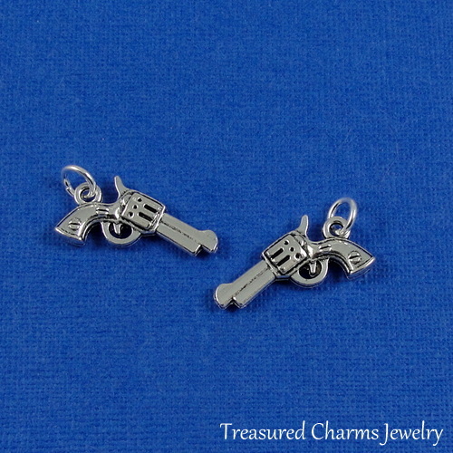 Silver Pistol Charm – Police Officer Gun Owner Revolver Pendant NEW