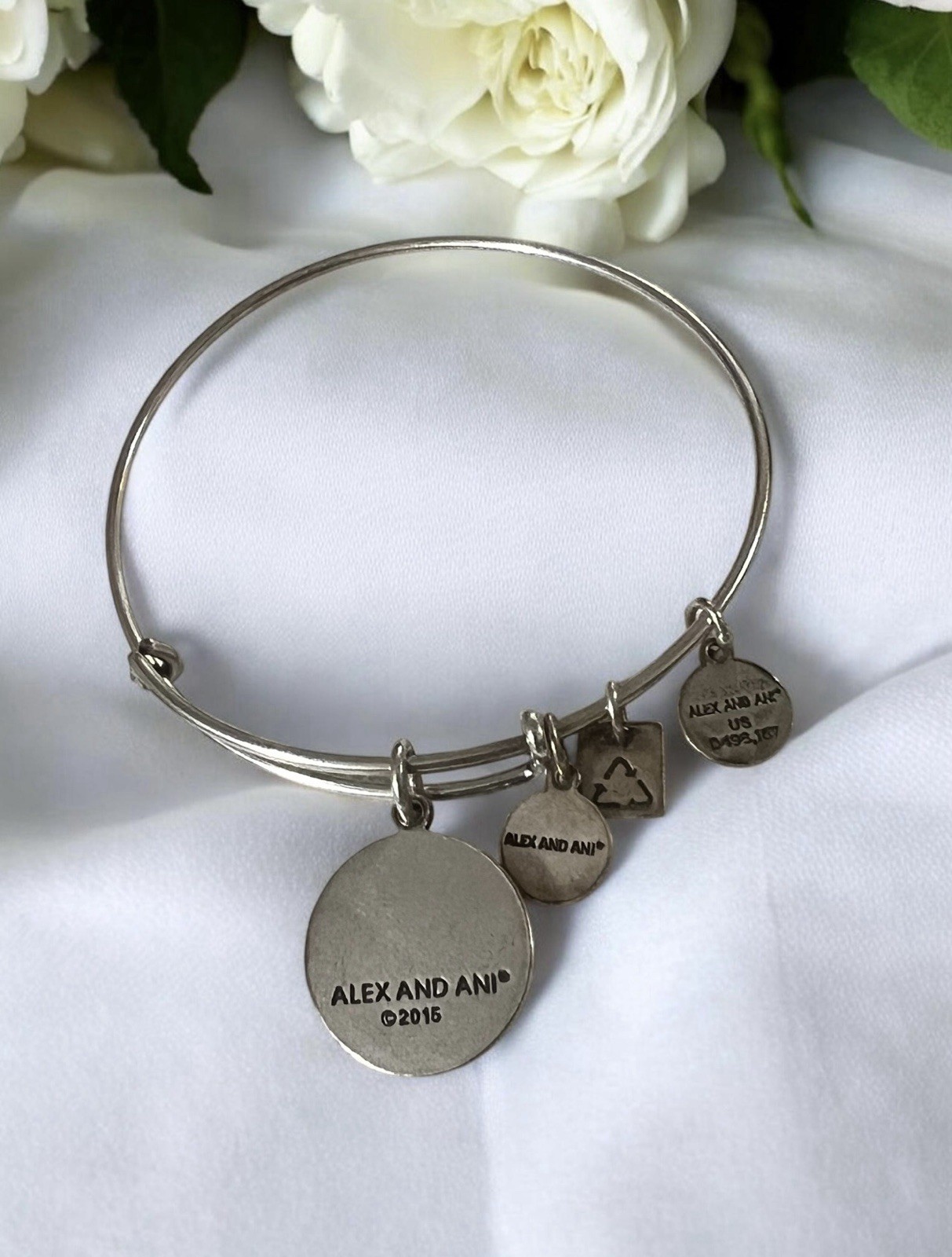 Alex and Ani “Charity by Design” Elephant Dangle Silver Tone Expandable Bracelet