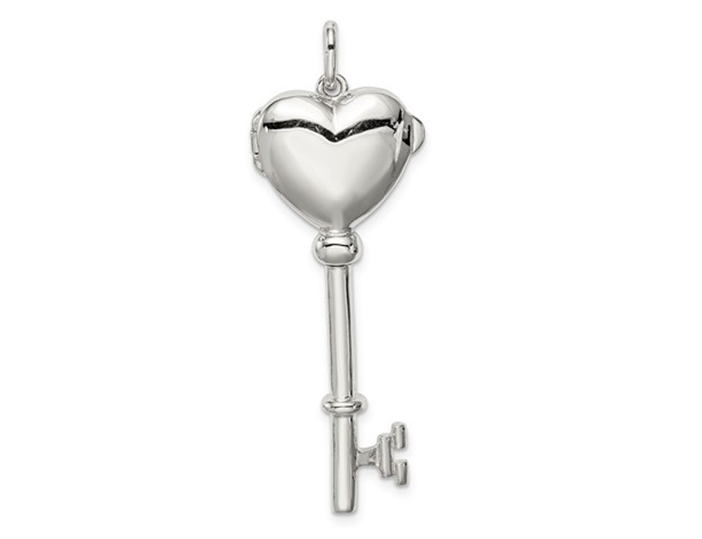 Sterling Silver Heart Locket Key Pendant Necklace with Chain