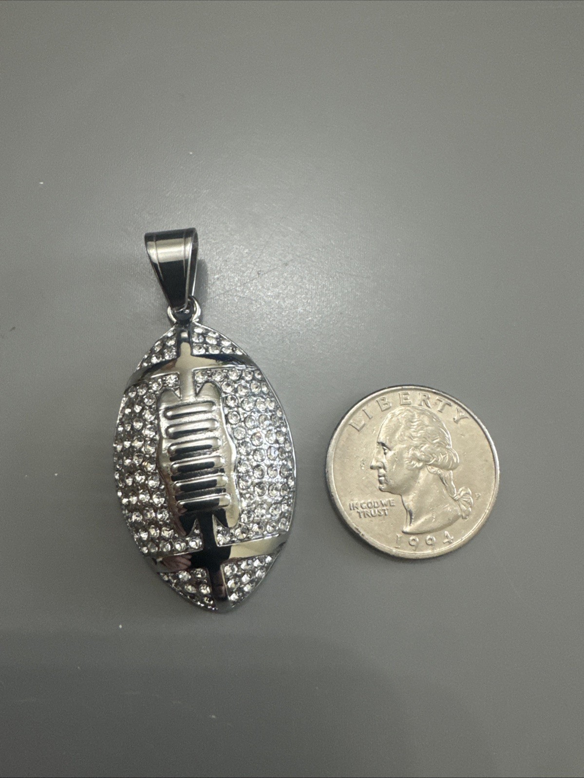Football Pendant Chain Stainless Steel Super Bowl Gift Men’s Cubic Zirconia Iced