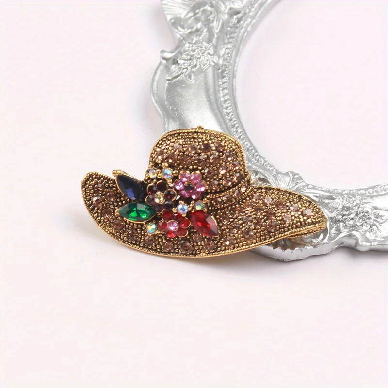 Vintage Rhinestone Hat Luxury Brooches Women Clothing Suit Accessories Corsage