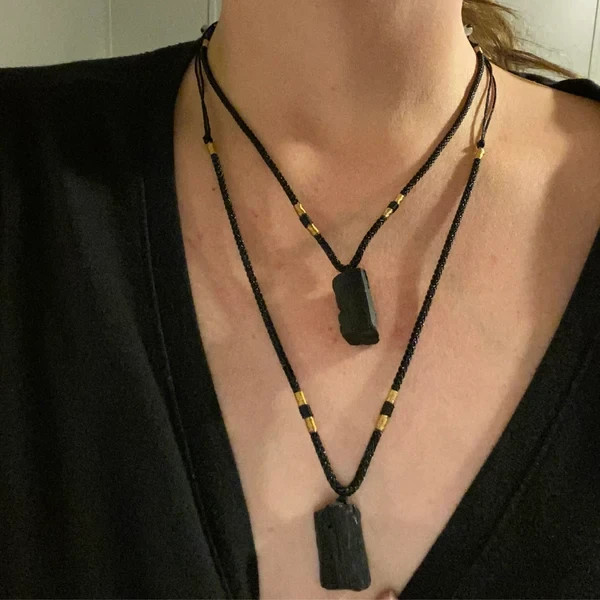 Natural Rough Black Tourmaline Pendant Raw Stone Necklace Unisex Crystal Jewelry