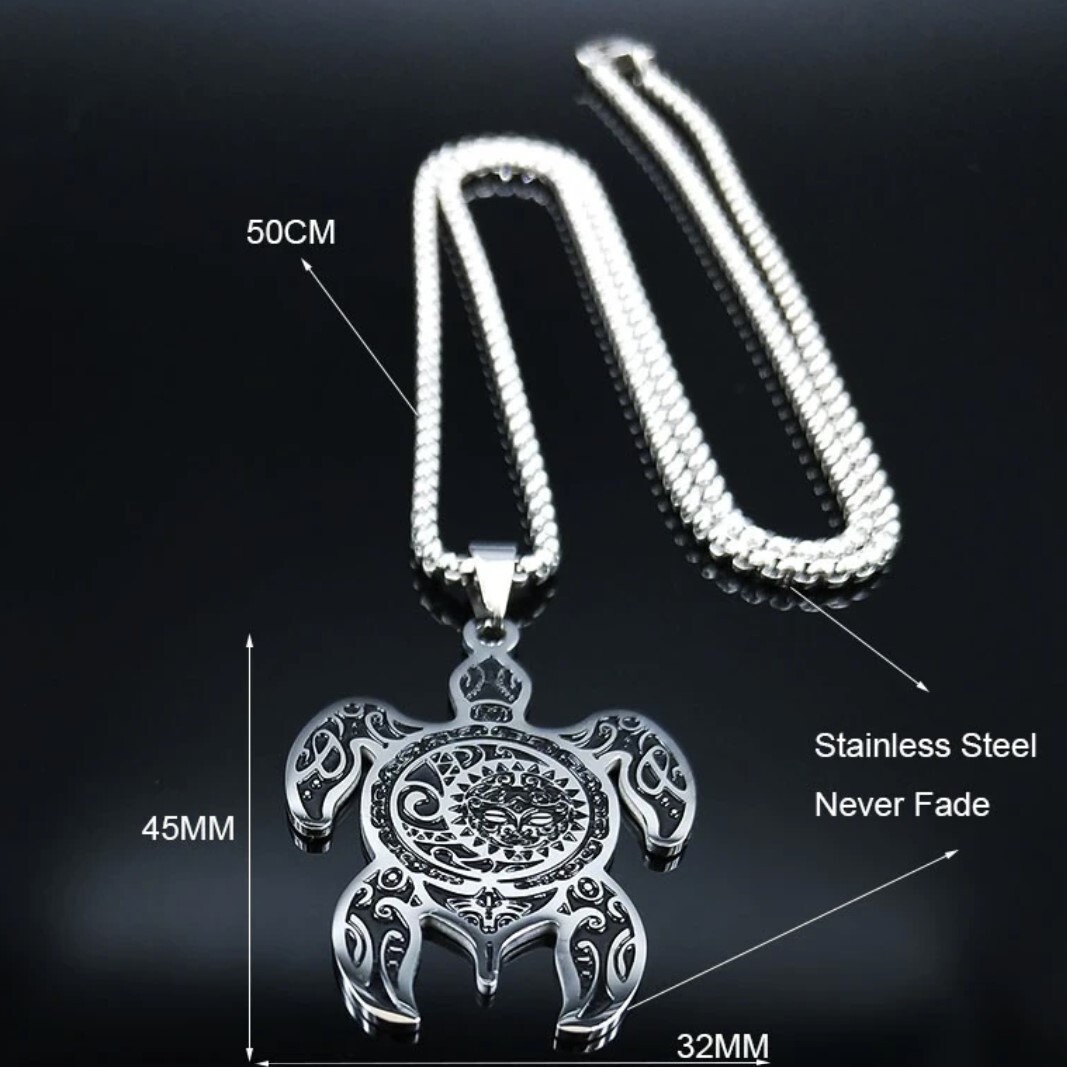 Stainless Steel Sun Moon Sea turtle necklace with 50 cm (19.7 in) chain