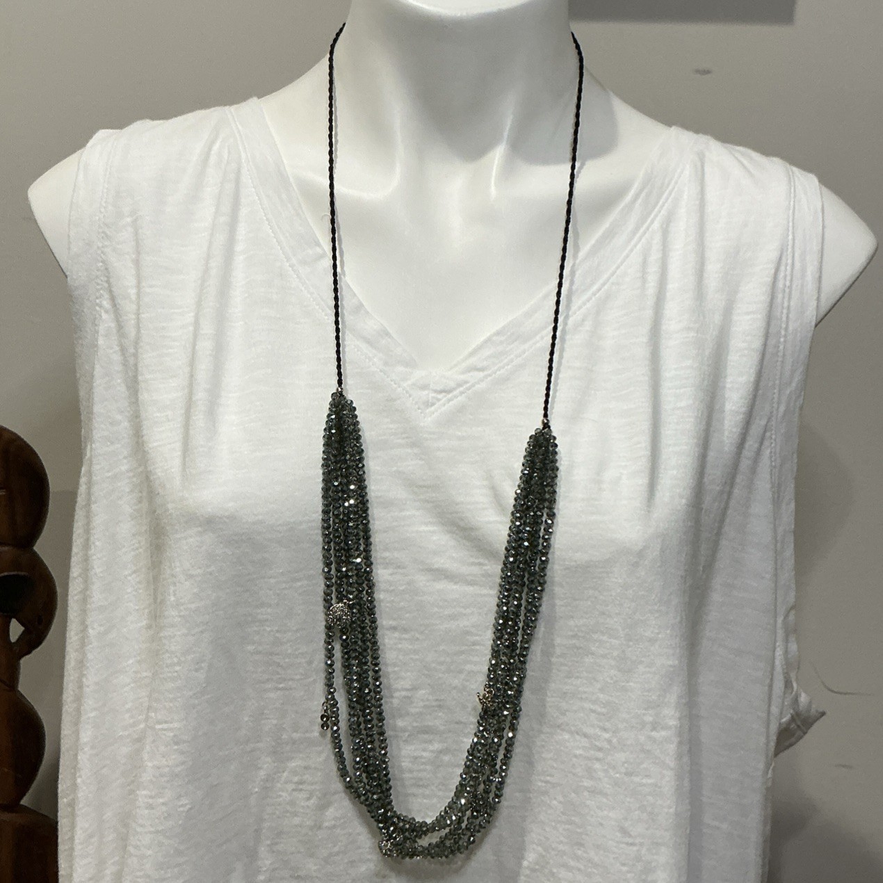 Marlyn Schiff Multi-Strand Olive Crystal Beaded Tamsa Necklace 15-36 Inches NWOT