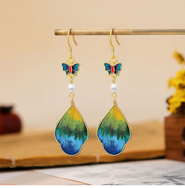 Handmade Velvet Flower Drop Earrings Chinese Hanfu Style Vintage Womens Jewelry