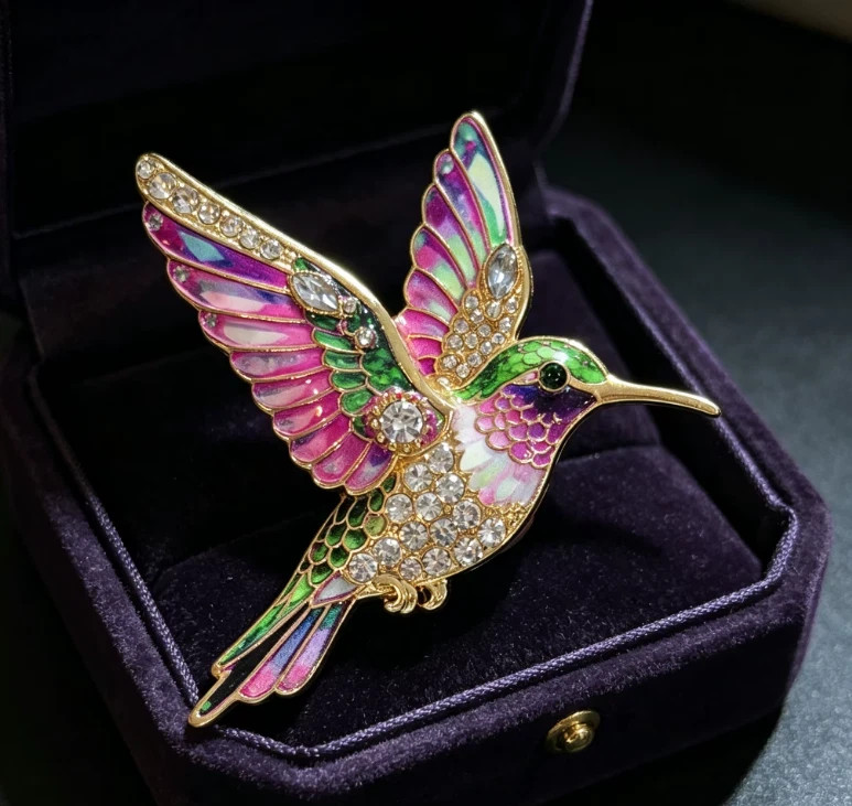 Luxury Rhinestone Hummingbird Brooch Bird Animal Pin Spring Summer Jewelry Gift
