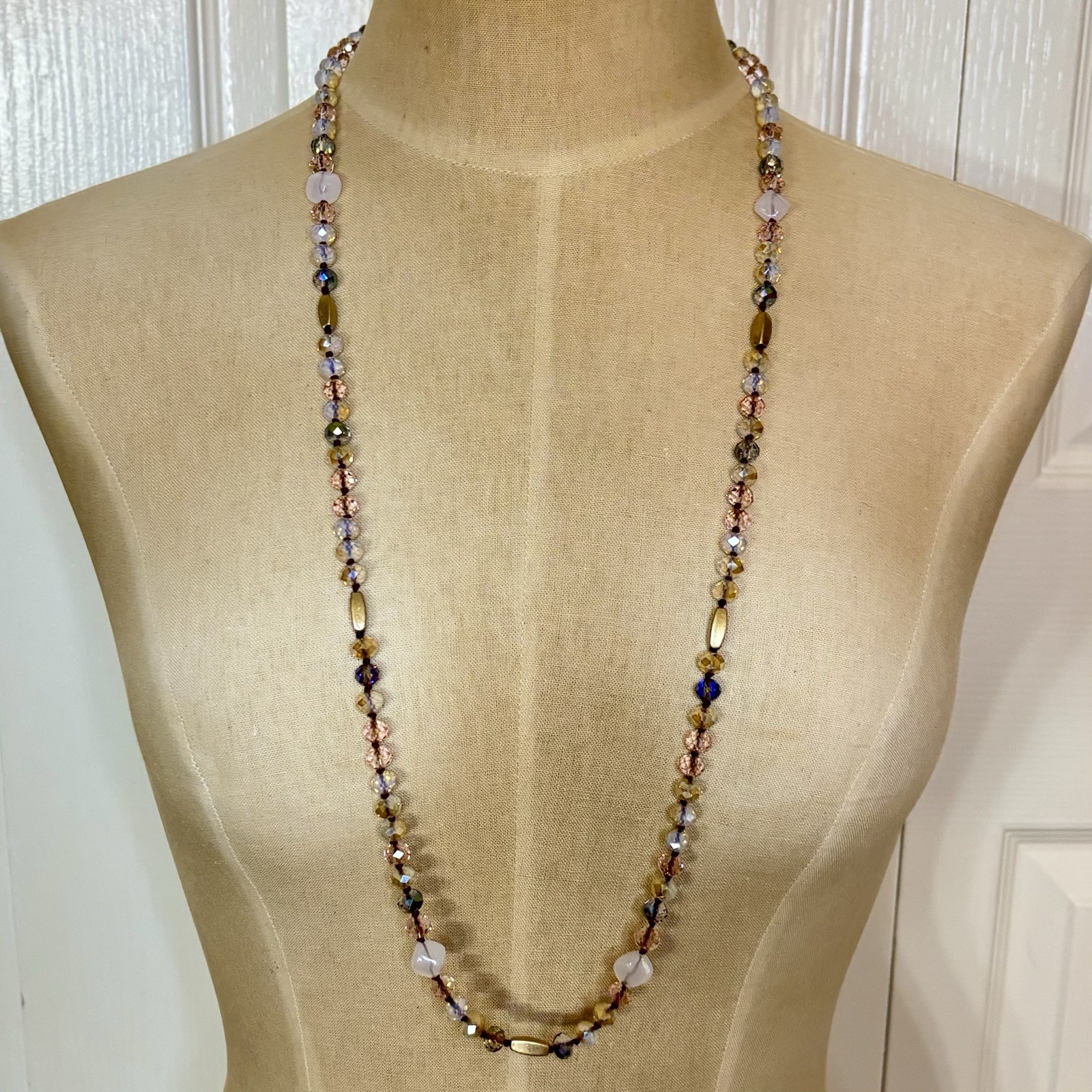 Plunder Design “OLIVER” Hand Knotted Cord 36″ Necklace Beautiful AB Crystals